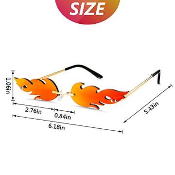 Fire Flame Sunglasses Rimless Flame Shaped Sun Glasses Wave Fire Shaped Glasses for Women Men Party ...