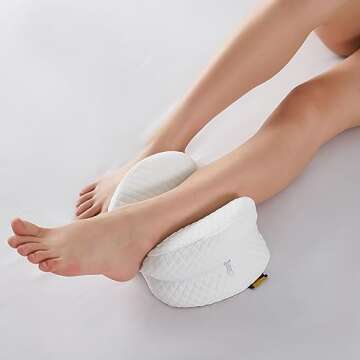 Memory Foam Ergonomic Knee and Leg Pillow - Orthopedic Knee Pillow for Side Sleepers - Spacer Cushion for Spine Alignment, Back Pain, Pregnancy Support - Pain Relief Contour Wedge Pillow White