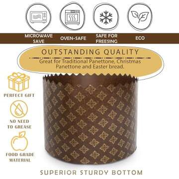 12oz Kulich Mold Paska Easter Bread Forms |12 pcs| Bread Paper Mold - Brown Non Stick Panettone Paper Baking Molds Universal - Brown Design W 4.33 x H 3.35-In