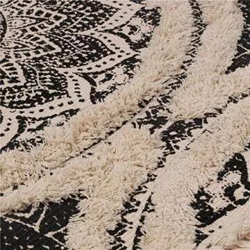 Seavish Tufted Cotton Rug, 2.3 X 5.2 Black Mandala Boho Rug, Hand Woven Bohemian Runner Throw Rugs, Shag Accent Fringe Tassel Rug for Bedroom Bedside Kitchen, Laundry Room Rug