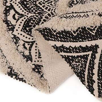 Seavish Tufted Cotton Rug, 2.3 X 5.2 Black Mandala Boho Rug, Hand Woven Bohemian Runner Throw Rugs, Shag Accent Fringe Tassel Rug for Bedroom Bedside Kitchen, Laundry Room Rug