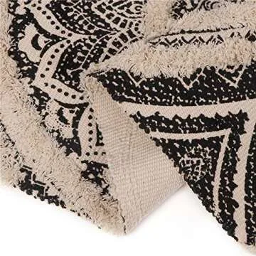 Seavish Tufted Cotton Rug, 2.3 X 5.2 Black Mandala Boho Rug, Hand Woven Bohemian Runner Throw Rugs, Shag Accent Fringe Tassel Rug for Bedroom Bedside Kitchen, Laundry Room Rug