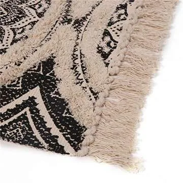 Seavish Tufted Cotton Rug, 2.3 X 5.2 Black Mandala Boho Rug, Hand Woven Bohemian Runner Throw Rugs, Shag Accent Fringe Tassel Rug for Bedroom Bedside Kitchen, Laundry Room Rug