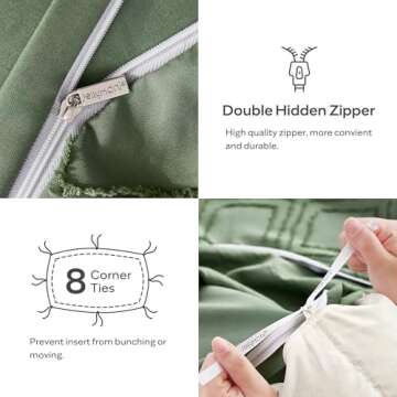 JELLYMONI Green Duvet Cover King Size - Microfiber Tufted Duvet Cover Set, Boho Textured Jacquard Rhombus Geometric Pattern Duvet Cover with Corner Ties & Zipper Closure