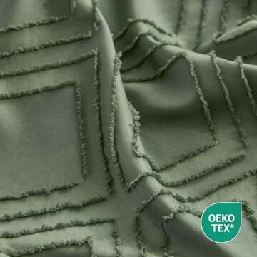 JELLYMONI Green Duvet Cover King Size - Microfiber Tufted Duvet Cover Set, Boho Textured Jacquard Rhombus Geometric Pattern Duvet Cover with Corner Ties & Zipper Closure