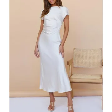 Elegant Satin Cap Sleeve Cowl Back Dress for Women