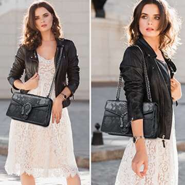 MYHOZEE Crossbody Bags for Women - Snake Printed Clutch Purses Leather Shoulder Bags Chain Strap Eve...