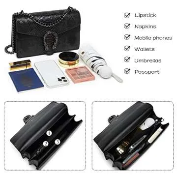 MYHOZEE Crossbody Bags for Women - Snake Printed Clutch Purses Leather Shoulder Bags Chain Strap Evening Handbags Brown