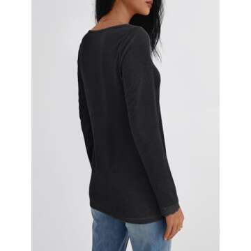 AUTOMET Long Sleeve T Shirts for Women Lace V Neck Casual Cute Tops Loose Fit Fall Winter Basic Clothing