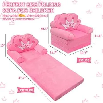 harhoers Kids Couch Fold Out,Comfy Toddler Couch Kids Sofa for Bedroom,Baby Couch for Girl | Pink Princess Chair Couch for Toddlers 1-4 | Toddler Chair for Girls Bedroom Furniture (hot Pink)