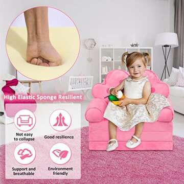 harhoers Kids Couch Fold Out,Comfy Toddler Couch Kids Sofa for Bedroom,Baby Couch for Girl | Pink Princess Chair Couch for Toddlers 1-4 | Toddler Chair for Girls Bedroom Furniture (hot Pink)
