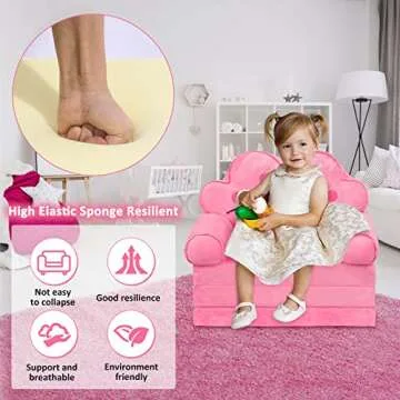 harhoers Kids Couch Fold Out,Comfy Toddler Couch Kids Sofa for Bedroom,Baby Couch for Girl | Pink Princess Chair Couch for Toddlers 1-4 | Toddler Chair for Girls Bedroom Furniture (hot Pink)