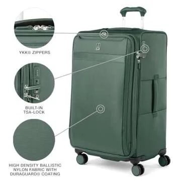 Travelpro VersaPack+ Lightweight Softside Expandable Checked Luggage, 8 Spinner Suitcase, TSA Lock, Men and Women, Checked Large 29-Inch, Desert Sage Green