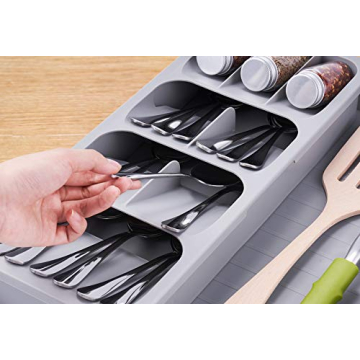 SOMIER Expandable Kitchen Drawer Organizer, Adjustable Cutlery Trays and Utensil Holder, Kitchen Drawer Dividers Storage for Silverware, Flatware, Knives, Spoons, Gray