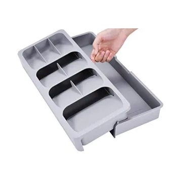 SOMIER Expandable Kitchen Drawer Organizer, Adjustable Cutlery Trays and Utensil Holder, Kitchen Drawer Dividers Storage for Silverware, Flatware, Knives, Spoons, Gray