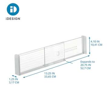iDesign Plastic Adjustable Deep Drawer Divider, Kitchen, Dresser, Desk, Bathroom and More, The Linus Collection – Set of 2, Expandable 13.25” – 20.75”, Clear