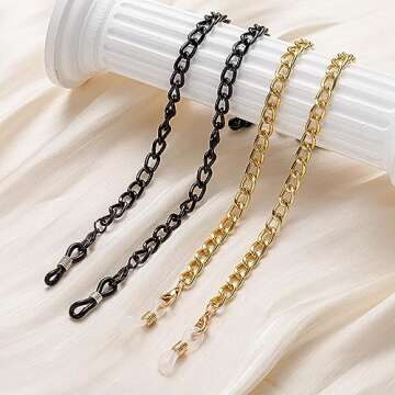Eyeglass Chain for Men Women, Reading Glasses Chain, Sunglasses Chain, Gold/Black, Cuban Curb Link C...