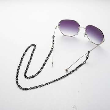 Eyeglass Chain for Men Women, Reading Glasses Chain, Sunglasses Chain, Gold/Black, Cuban Curb Link Chain, 2 Pcs