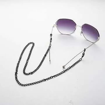 Eyeglass Chain for Men Women, Reading Glasses Chain, Sunglasses Chain, Gold/Black, Cuban Curb Link Chain, 2 Pcs