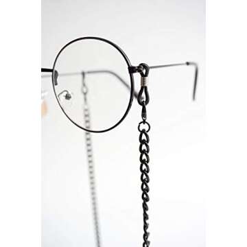 Eyeglass Chain for Men Women, Reading Glasses Chain, Sunglasses Chain, Gold/Black, Cuban Curb Link Chain, 2 Pcs