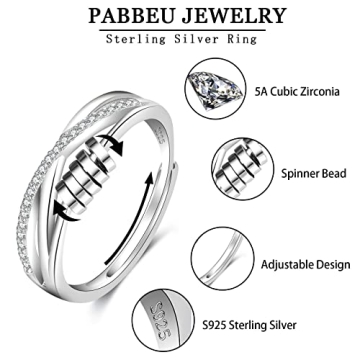 PABBEU Sterling Silver Anxiety Fidget Ring for Women