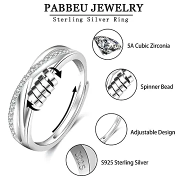 PABBEU Sterling Silver Anxiety Fidget Ring for Women