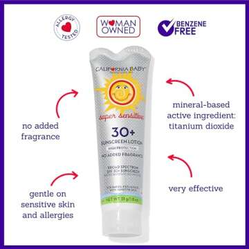 California Baby Super Sensitive SPF 30+ Sunscreen | Broad Spectrum | Titanium Dioxide | Hypoallergenic Unscented Mineral Sunscreen | 51 g / 1.8 oz.