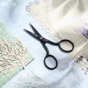 Small Embroidery Scissors: Small Sharp Scissors, Little Straight Stainless Steel Pointed Tip Precision Cutting Details Thread Yarn for Quilting Knitting Cross Stitch, 3.5 Inch Black