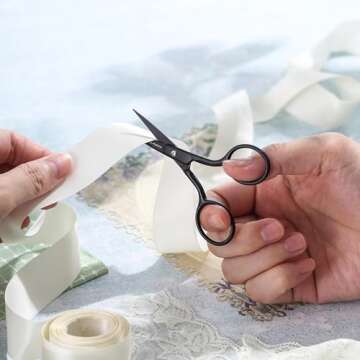 Small Embroidery Scissors: Small Sharp Scissors, Little Straight Stainless Steel Pointed Tip Precision Cutting Details Thread Yarn for Quilting Knitting Cross Stitch, 3.5 Inch Black