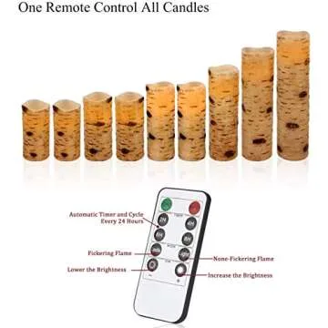 Enpornk Flameless Flickering Candles with Birch Bark Effect LED Candles 4"/5"/6"/7"/8"/9" Set of 9 Battery Candles Real Wax Pillar with 10-Key Remote Control - 2/4/6/8 Hours Timer