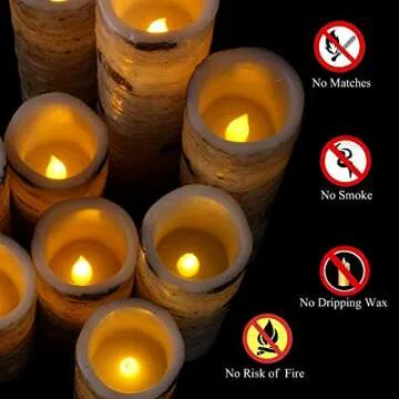 Enpornk Flameless Flickering Candles with Birch Bark Effect LED Candles 4"/5"/6"/7"/8"/9" Set of 9 Battery Candles Real Wax Pillar with 10-Key Remote Control - 2/4/6/8 Hours Timer