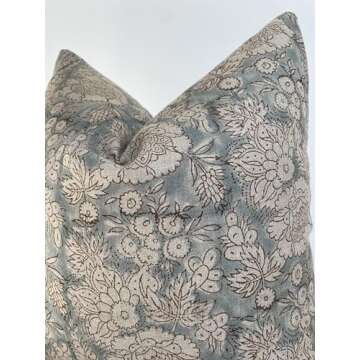 Canyon Theory Studio Hand Block Print Pure Linen 20x20 Inch Throw Pillow Cover: Indoor Outdoor Handmade Vintage Cushion Cover (Elowen)