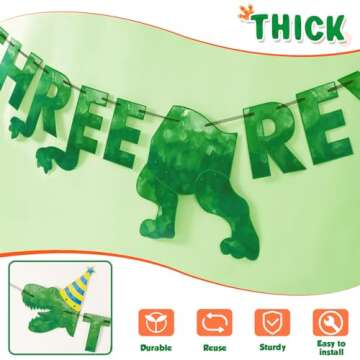 WERNNSAI Dinosaur 3rd Birthday Banner - Pre-Strung Decor