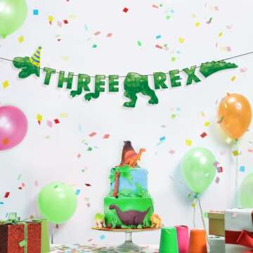 WERNNSAI Dinosaur 3rd Birthday Banner - Pre-Strung Decor