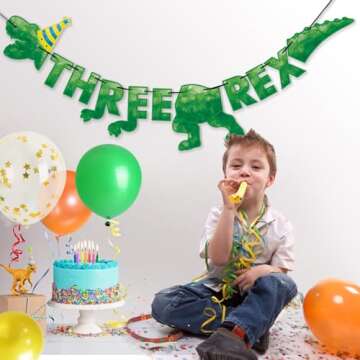 WERNNSAI Dinosaur 3rd Birthday Banner - Pre-Strung Decor