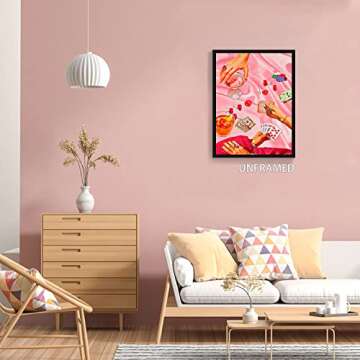 OAOPIC Vintage Pink Poker Playing Cards Posters for Room Decor Aesthetic Retro Funny Casino Gambling Dice Chips Canvas Wall Art Cool Funky Cocktail Alcohol Drinks Prints Paintings 12x16in Unframed