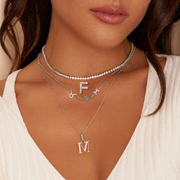 Initial N Necklaces for Women 14K White Gold Plated Cubic Zirconia Choker Silver Tennis Chain Letter Necklace Gift