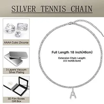 Initial N Necklaces for Women 14K White Gold Plated Cubic Zirconia Choker Silver Tennis Chain Letter Necklace Gift