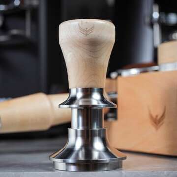KNODOS Spring Loaded 54mm Espresso Tamper V2 Maple Handle, Auto-Leveling With Stainless Steel Ripple Base Premium Coffee Tamper Compatible With Breville