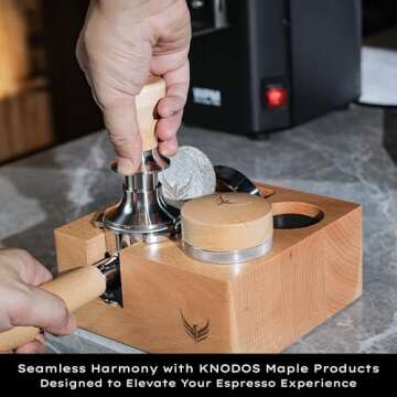 KNODOS Spring Loaded 54mm Espresso Tamper V2 Maple Handle, Auto-Leveling With Stainless Steel Ripple Base Premium Coffee Tamper Compatible With Breville