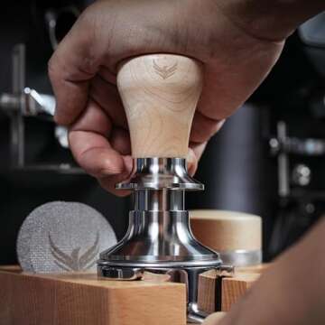 KNODOS Spring Loaded 54mm Espresso Tamper V2 Maple Handle, Auto-Leveling With Stainless Steel Ripple Base Premium Coffee Tamper Compatible With Breville