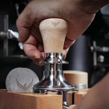 KNODOS Spring Loaded 54mm Espresso Tamper V2 Maple Handle, Auto-Leveling With Stainless Steel Ripple Base Premium Coffee Tamper Compatible With Breville