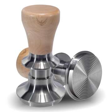 KNODOS Spring Loaded 54mm Espresso Tamper V2 Maple Handle, Auto-Leveling With Stainless Steel Ripple Base Premium Coffee Tamper Compatible With Breville