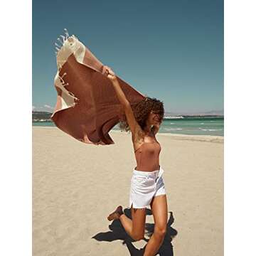 SMYRNA TURKISH COTTON Vintage Series Turkish Beach Towel Oversized, 37x71 inch, Extra Large Quick Dry Sand Free Beach Blanket, Lightweight Cotton Pool, Spa, Travel, Gym, Adult Bath Towel, Orange
