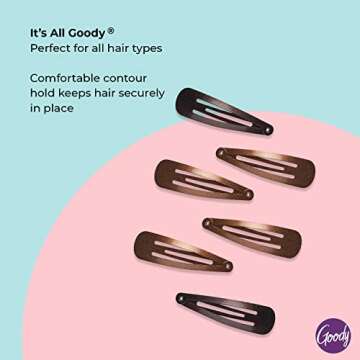 Goody Metal Contour Hair Snap Clips - 6 Count, Brunette Assorted Colors - Just Snap Into Place - Suitable for All Hair Types - Pain-Free Hair Accessories for Women and Girls - All Day Comfort