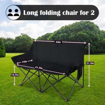 HaSteeL Folding Camping Chair, Portable Double Outdoor Loveseat for 2 Adults Person, Durable Foldabl...