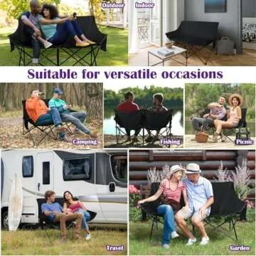 HaSteeL Folding Camping Chair, Portable Double Outdoor Loveseat for 2 Adults Person, Durable Foldable Collapsible Chairs for Camp Patio Picnic Beach Travel, Support 600Lbs, for Women & Men, Black