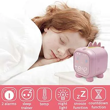 Kids Alarm Clock with Dinosaur - Digital Sleep Trainer, Night Light