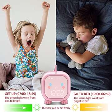 Kids Alarm Clock with Dinosaur - Digital Sleep Trainer, Night Light