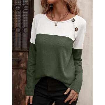 Zeagoo Womens Shirts Fall Casual Long Sleeve Crewneck Color Block Pullover Ladies Waffle Knitted Jum...